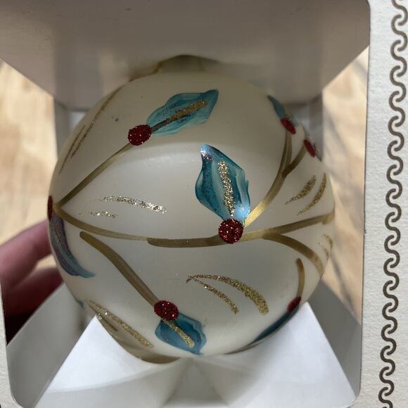 Bellagio Italian Mouth Blown Glass Christmas Holly Ornament Italy With Box - Picture 2 of 8